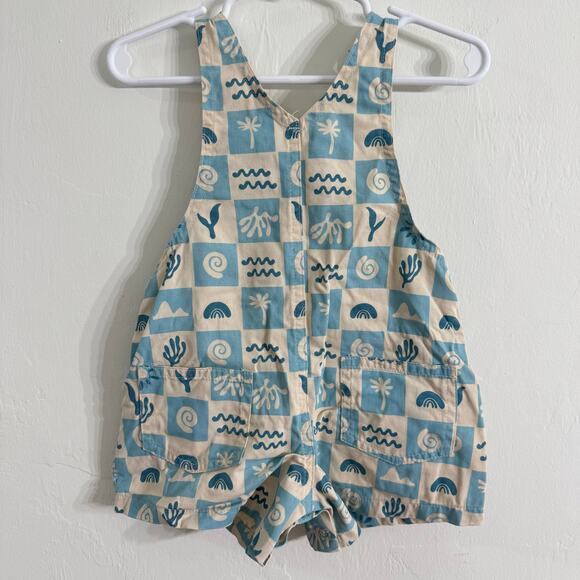Wild Wawa Summer Blue Check Overall Shorts Size 12-24 Months Cotton - Picture 6 of 8